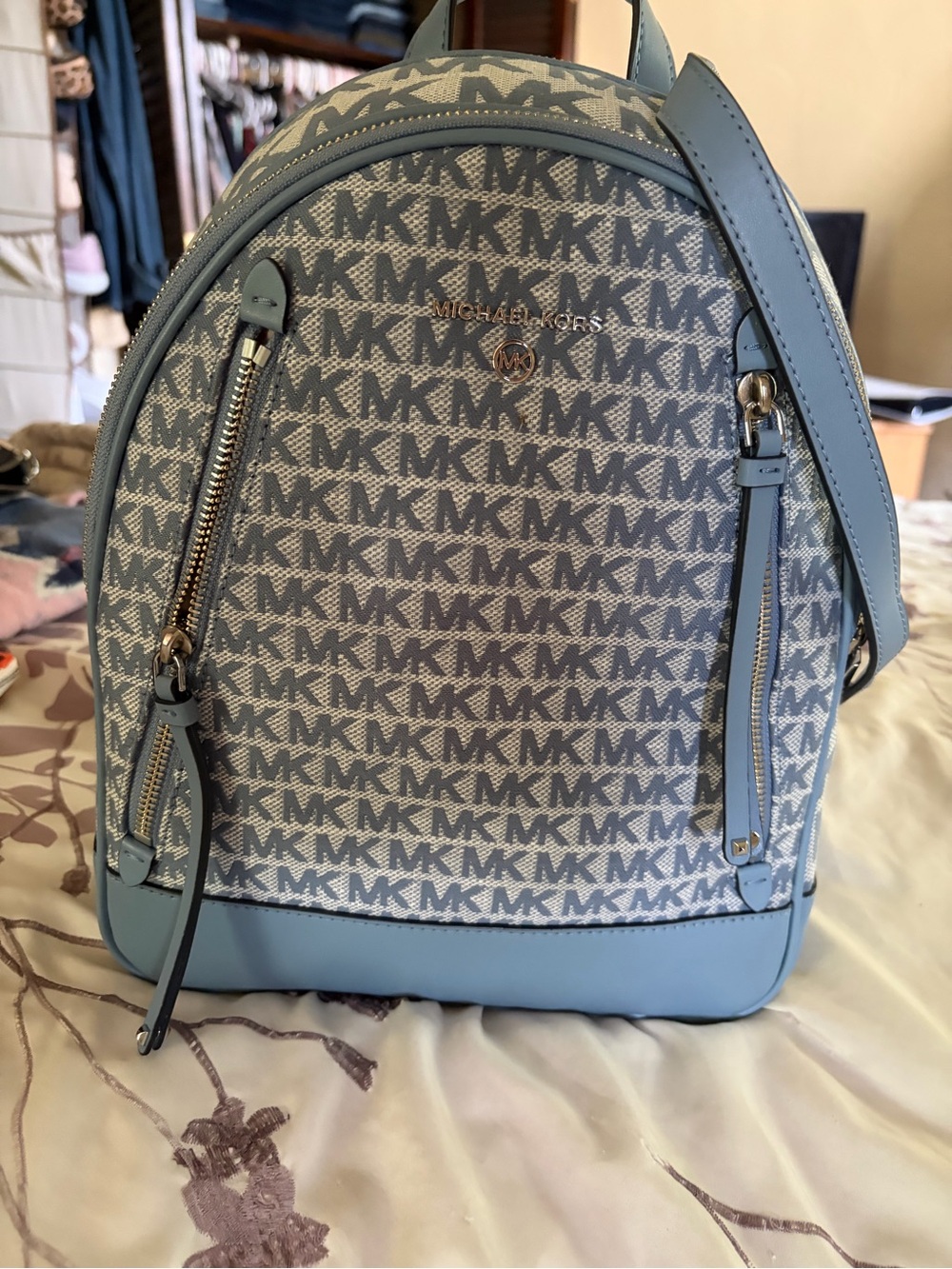 Michael Kors Light Blue MK Logo Dome Backpack
